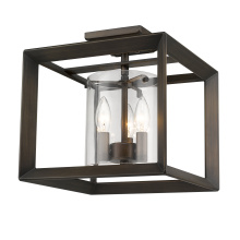 Golden 2073-SF12 GMT-CLR - Golden Lighting Smyth 3-light Semi-Flush Mount in Gunmetal Bronze